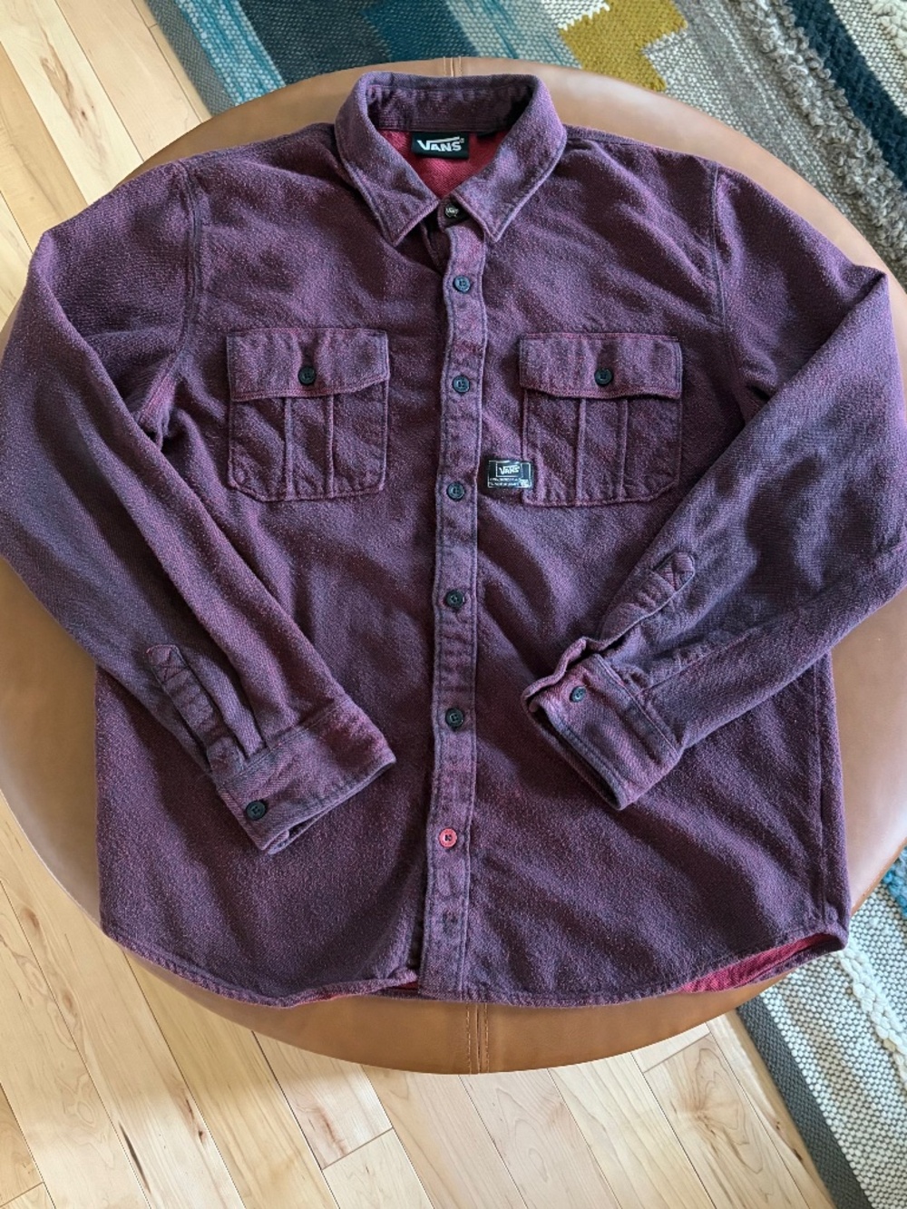 Vintage VANS Shirt Mens Button Up Logo Maroon Color Hiphop Swag Skater large